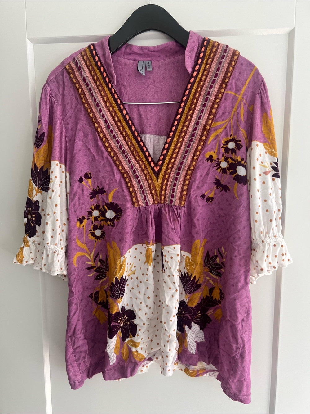 Anthropologie Lavender & Mustard Floral V-Neck Tunic - Picture 3 of 5